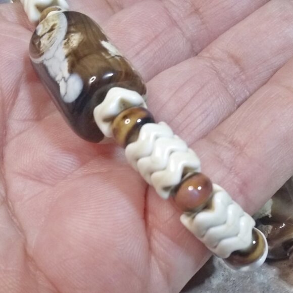 Coffee + Cream! Fire Agates! Big + Chunky OOAK Bracelet - Rustic Rugged Calm - Picture 7 of 7